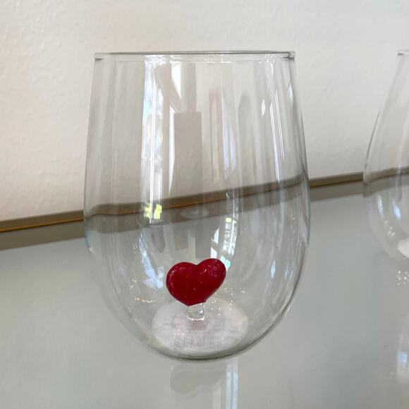 Target Threshold Red Heart Stemless Wine Glasses 18.5oz Set of 2 NEW - Picture 8 of 10